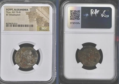 Emperador Tito Tetradracma Alejandría Egipto 79AD-81AD NGC Genuino Antiguo Romano Foto 1 de 4