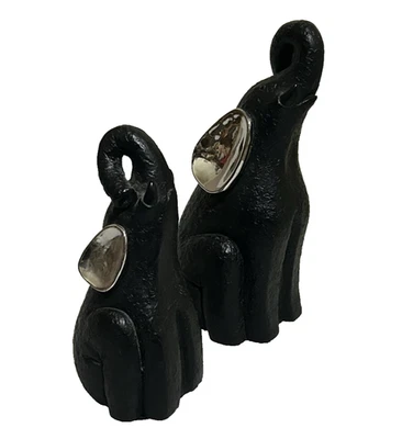 "Juego de 2 estatuillas de elefante resina orejas espejadas negras 7 y 8"" vida silvestre naturaleza" Foto 1 de 4