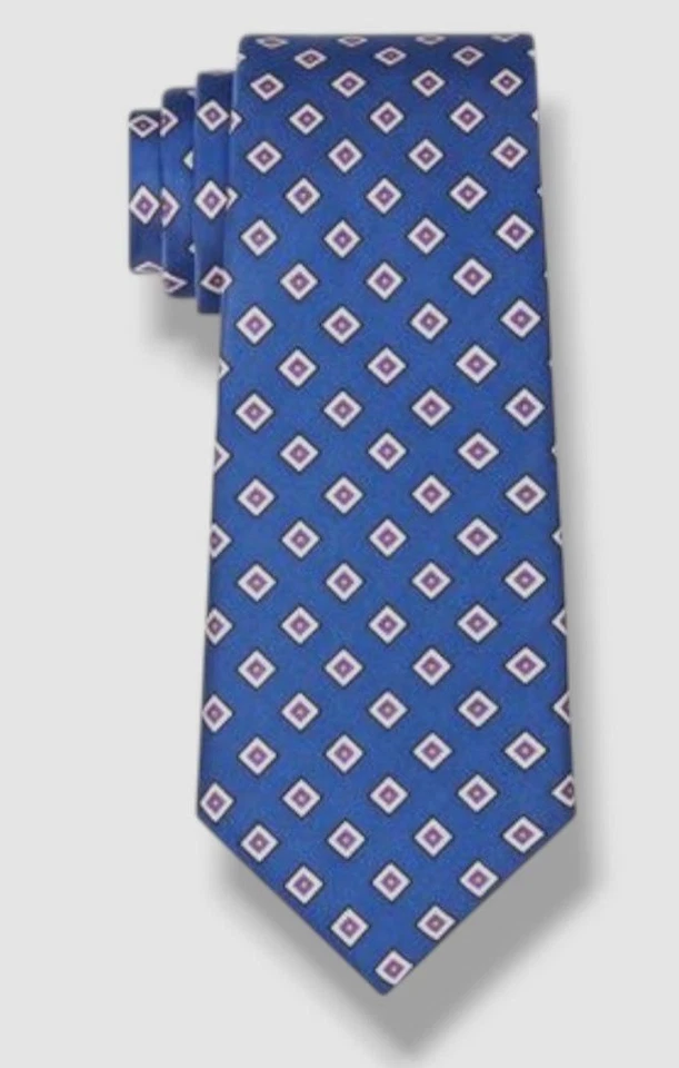 Lauren Ralph Lauren Men's Blue Estate Square Print Silk Tie Size 59 x 3 Foto 1 de 1