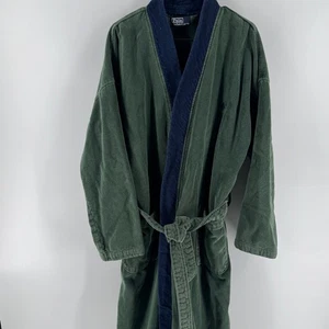 Polo Ralph Lauren Vintage Men's One Size Green/ Blue Cotton Terry Robe Bathrobe - Picture 1 of 8
