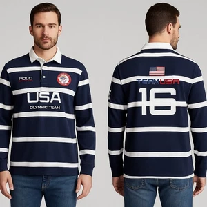 POLO RALPH LAUREN Team USA 2016 Olympic Rugby Shirt XL Navy White Striped - Picture 1 of 7