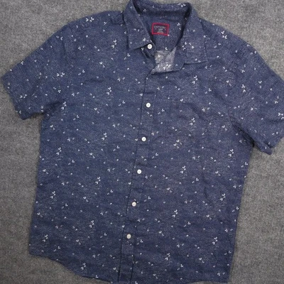 UNTUCKit Linen Shirt Mens L Navy Geometric Hopper Slim Short Sleeve Button Up - Image 1 of 4