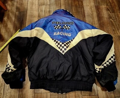 VINTAGE~Men's~POLARIS RACING~Jacket~COAT~Checkered Flag~BLACK Purple~USA~XL - Image 1 of 4