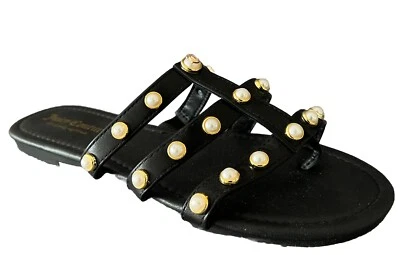 Juicy Couture Pearl Gold Black Sliders Sandals Size 9.5 SMTH JC-ZALLYMAE NIB - Image 1 of 4