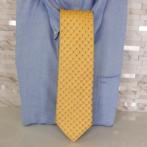 CLUB ROOM Men's Harvest Gold White Plaid Check Necktie Tie Silk Satin Glossy - Picture 1 of 10