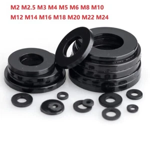 BLACK NYLON PLASTIC FLAT WASHERS FOR SCREWS BOLTS PREMIUM FENDER WASHERS M2-M24 - Picture 1 of 5