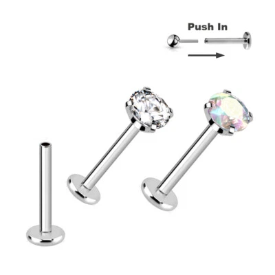 0,8mm Titan Stecksystem Labret Kristall gefasst Nasen Ohr Piercing Push in Pin - Bild 1 von 4
