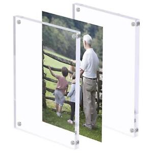 Clear Photo Frame View Both Sided Magnetic Acrylic Block Picture DIY Home 7AT