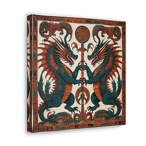Leinwand Galerie Verpackung eines aztekischen Gemäldes mit zwei Drachen - Bild 1 von 4