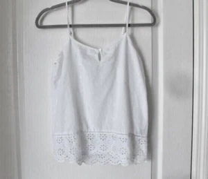Artesian NY Sleepwear White Cotton Tank Eyelet Lace Hem Size XS - Afbeelding 1 van 11