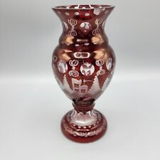 Vintage Egermann Bohemian Czech Red Glass Cut To Clear Vase 6"