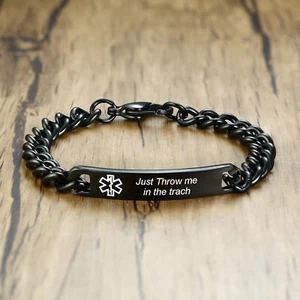Pulsera de acero inoxidable para hombre regalo cadena de alerta médica solo tírame a la basura - Imagen 1 de 8