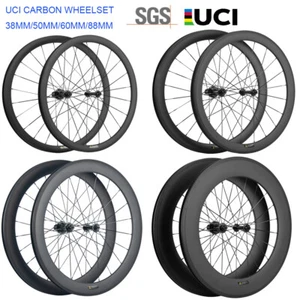 Full Carbon Fiber Wheel 38/50/60mm Road Bike Clincher 25mm Wheelset 700C in USA - Picture 1 of 18