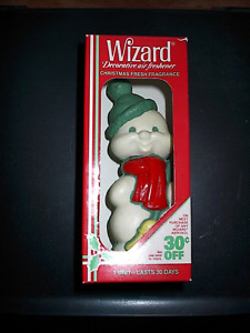 VINTAGE CHRISTMAS WIZARD DECORATIVE AIR FRESHENER SNOWMAN WITH BROOM