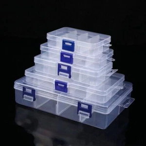 8/10/15/24 Compartments Plastic Clear Box Jewelry Bead Storage Container Craft - Picture 1 of 10