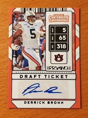 2020 Contenders Draft Ticket Blue #159 Derrick Brown Auburn Panthers Rookie Auto - Image 1 of 2