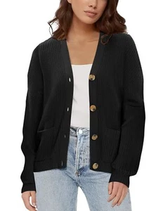 Women's Chunky Knit Open Front V-Neck Long Sleeve Button Casual 2023 Fall Car... - Picture 1 of 7