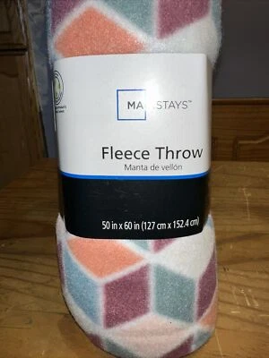 MainStay Geometrical Cubes Aquamarine, orange, mauve Theme 50x60 fleece throw - Image 1 of 3