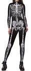 Women's 3D Printed Skeleton Bone Halloween Costume Jumpsuit Bodysuit Black White