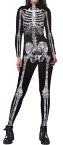 Mujer Impreso en 3D Esqueleto Hueso Halloween Disfraz Mono Body Negro Blanco - Imagen 1 de 6