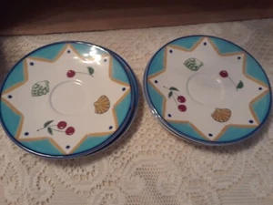 Mikasa Studio Nova "Ocean Collage" 4 SAUCERS ONLY DX102 Fish Sea Blue Edge Sea - Picture 1 of 3