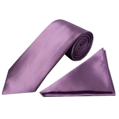 TIESRUS Plain Light Mauve Satin Classic Men's Tie and Pocket Square Set Wedding Formal