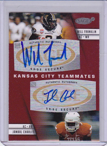 2008 SAGE Squared Dual Autographs #A31 Will Franklin Jamaal Charles Auto - Image 1 of 1