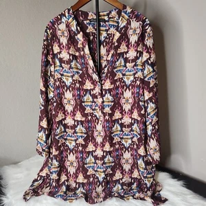 Rose & Olive Multicolor Aztec Tribal Design V-Neck Blouse Size 1X - Picture 1 of 9