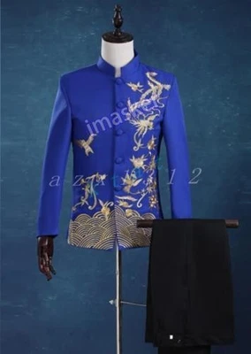 Vestido de Esmoquin Para Hombre Estilo Chino Rendimiento Flor Bordado Tang Abrigos 2 PIEZAS Foto 1 de 4