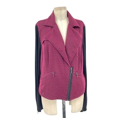 Torrid Black and Burgundy Pink Checkered Blazer Knit Moto Jacket Plus Size 2X - Image 1 of 4