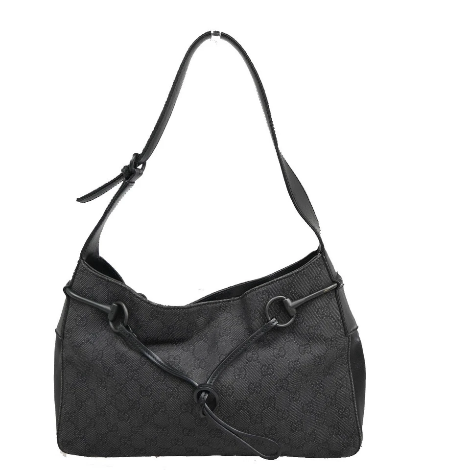 GUCCI GG Logo Horsebit Shoulder Bag Canvas Leather Black SHW Italy 69CA340 - Image 1 of 4