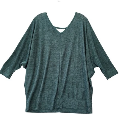 Camisa Lane Bryant verde jade elástica ojo de cerradura cuello en V manga 3/4 para mujer talla 14 Top Foto 1 de 4