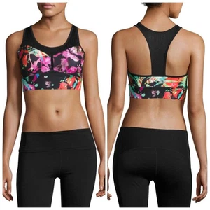 Nanette Lepore NWT Athletic Sports Bra Black Pink Racerback Palm Print - Picture 1 of 9
