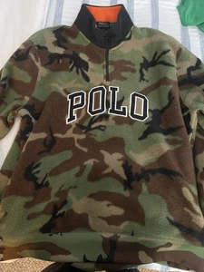Polo Ralph Lauren Sweater Men Large Camouflage Polo Spell Out 1/4 Zip Fleece 2XL - Picture 1 of 8