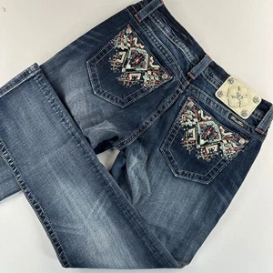 Miss Me Lowrise Bootcut Jeans Damen Größe 26 verzierte Stickerei Denim Hose - Bild 1 von 14