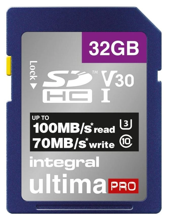 INTEGRAL - UltimaPro Premium SDHC UHS U3 V30 SD Memory Card 100MB/s, 32GB - Image 1 of 1