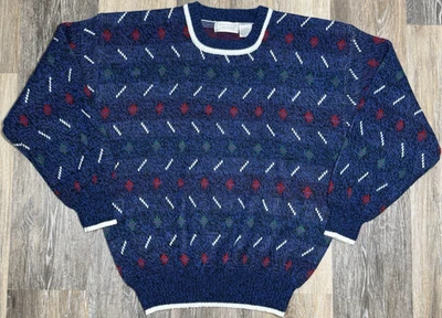 Vintage Hennessy Van Heusen Sweater Men's Size XL Grandpa Knit Geometric Blue - Image 1 of 4