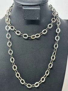 RELIOS STERLING SILVER HAMMERED OVAL CABLE EXTRA LONG CHAIN NECKLACE 36" - Picture 1 of 6
