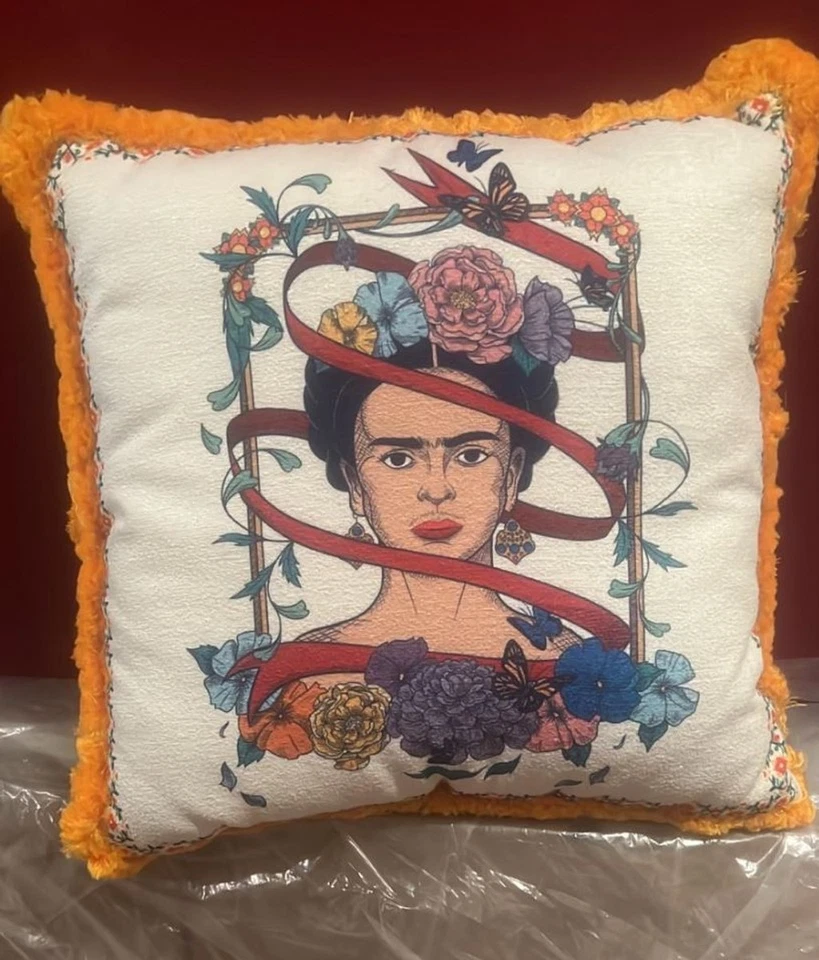 Frida Kahlo by Casa Padrino Luxus Deko Kissen Weiß / Bunt / Orange 50 cm - Bild 1 von 1