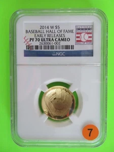 2014 Baseball Hall of Fame PF 70 Ultra Cameo $5 Gold Coin-Commemorative Coin ER - Picture 1 of 4