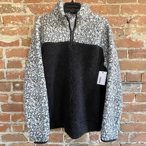 Sonoma 1/4 Quarter Zip Women’s XL Mineral Black  Faux Fur New With Tags - Picture 1 of 7