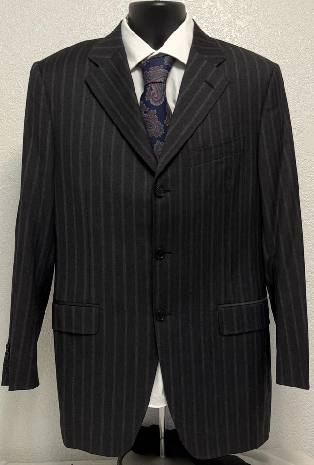 Canali Men’s Suit 40R Black Brown Pinstripe 2 Piece Super 120s Wool Italy Jacket - Image 1 of 4