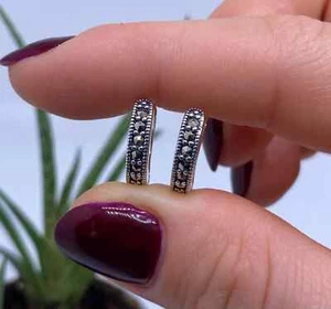 Orecchini con pietre preziose naturali marcasite, argento sterling 925 - Foto 1 di 3