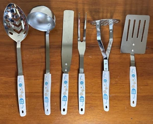 Household Japan 6-Piece Kitchen Utensil Set Blue/Gold MCM GUC - Picture 1 of 11