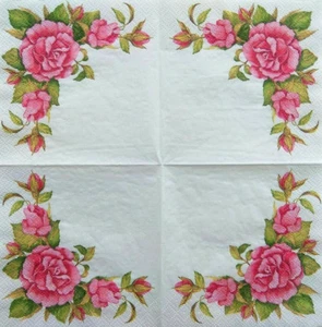 4X Pcs Paper Design Napkins Decoupage Craft Tissue Wild Pink Roses Bunch Flowers - Picture 1 of 2