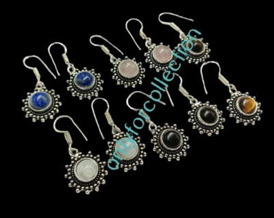 Lote de 100 pares de pendientes enchapados en plata de ley 925 con ojo de tigre natural y mezcla de piedras preciosas Foto 1 de 4