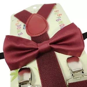 Bretelle bordeaux + fiocco cravatta set abbinato matrimonio bambino bambini ragazzi ragazze bambino - Foto 1 di 2