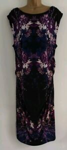 PHASE EIGHT BLACK PURPLE RUCHED STRETCHY PENCIL DRESS SIZE 20