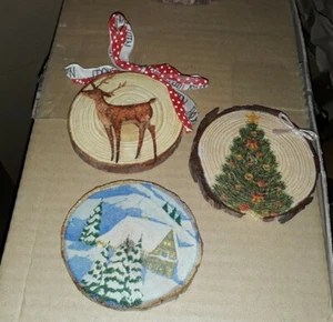 Kleine Deko Holzscheiben Winter Reh Weihnachten Baumscheibe Christmas Tannenbaum - Bild 1 von 4