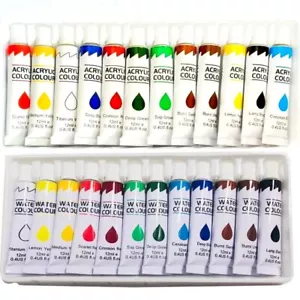 12 Colours Students Watercolour or Acrylic PAINT TUBES SET Painting Art Craft - Picture 1 of 13
